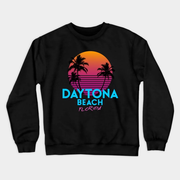 Daytona Beach Florida Retro 80's Sunset Crewneck Sweatshirt by OCSurfStyle